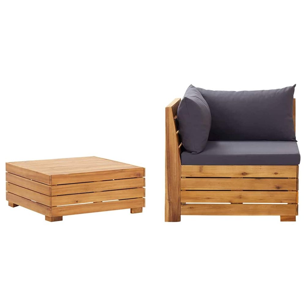 Salon de jardin 2 pcs avec coussins bois d'acacia solide
