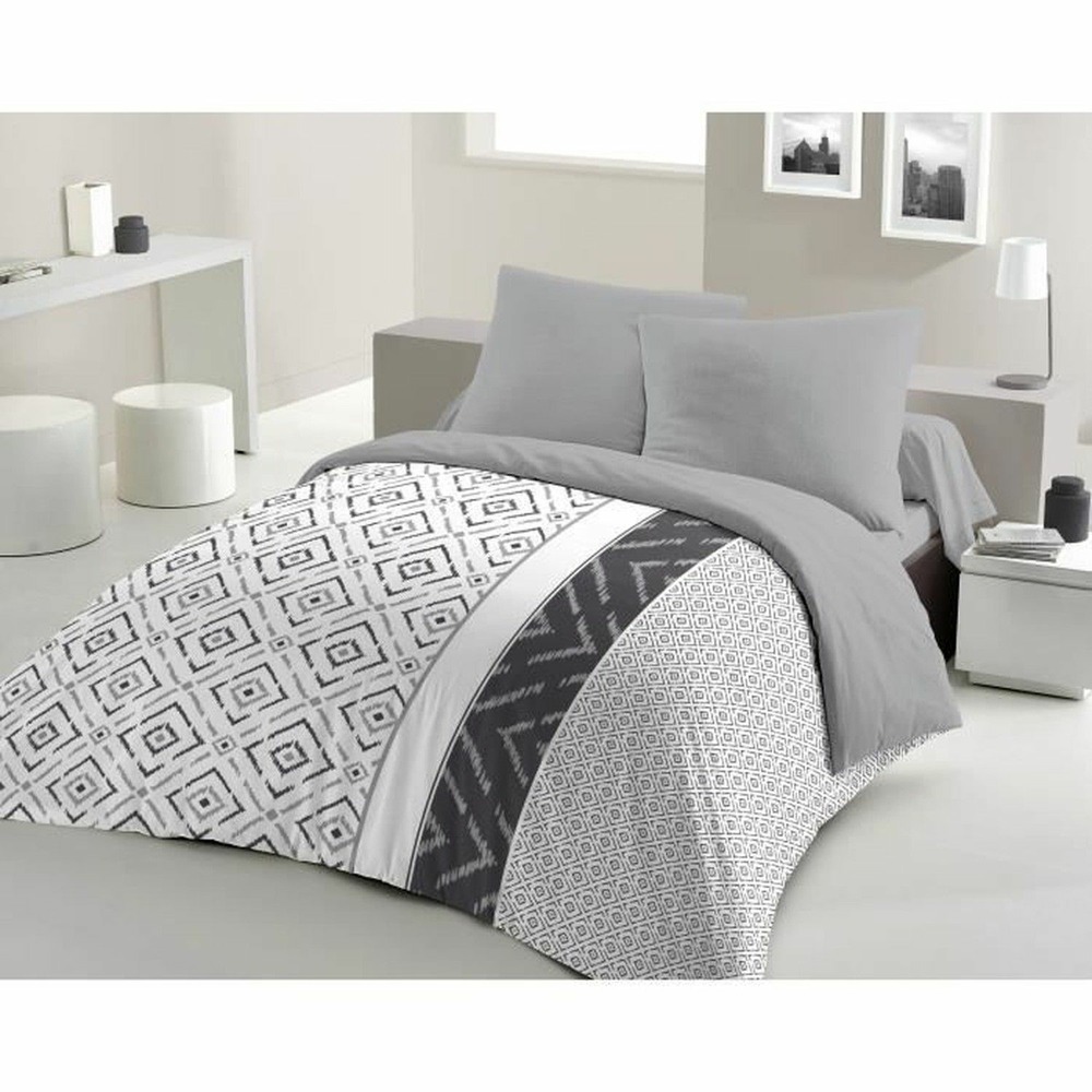 Parure microfibre ethno - housse de couette 220 x 240 + 2 taies d'oreiller 63 x 63 - gris