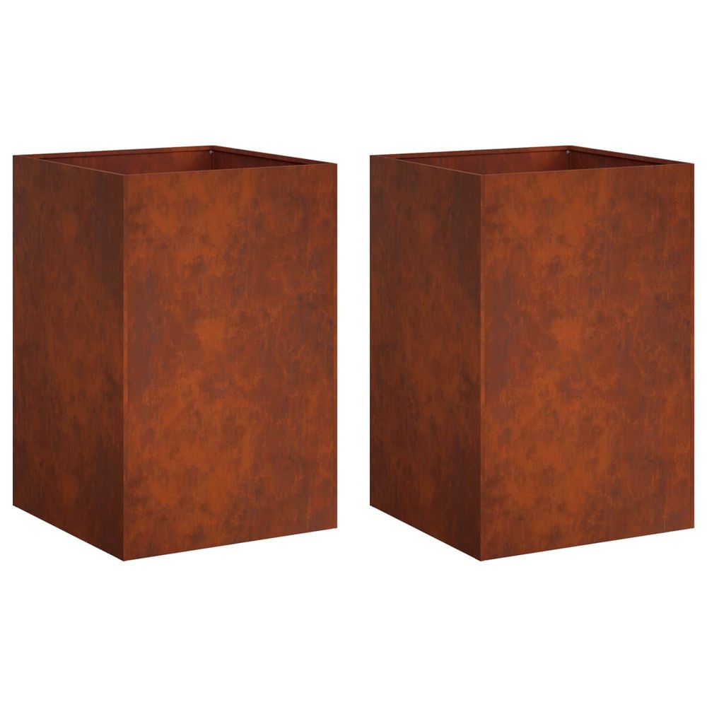 Cache-pot de jardin 2 pc rouillé 40 x 40 x 75 cm acier patiné