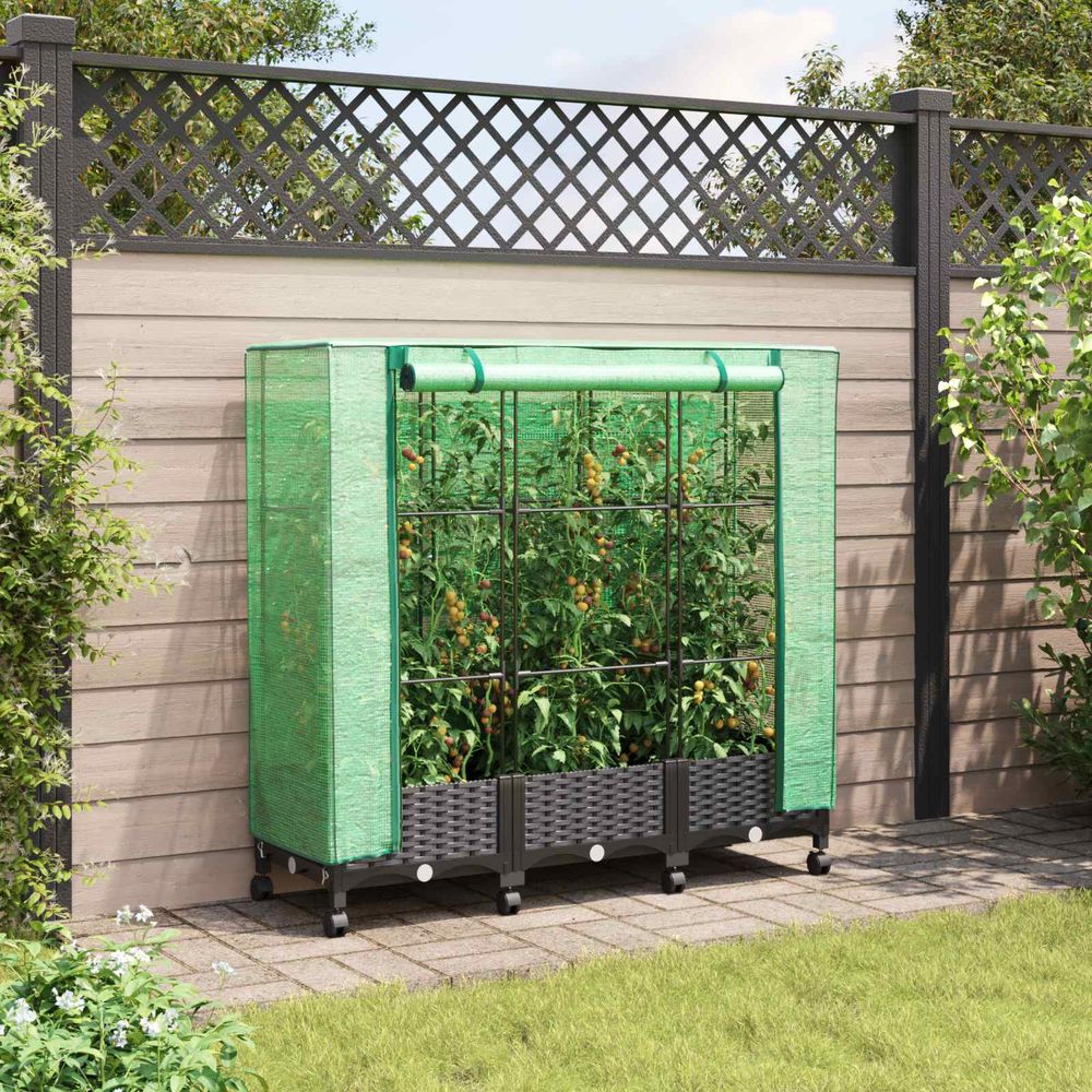 Jardinière avec serre polypropylène jardin terrasse protection plantes noir 129cm