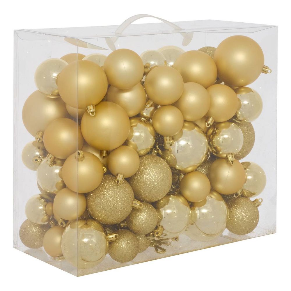 Kit de 100 boules de noël en plastique assorties or