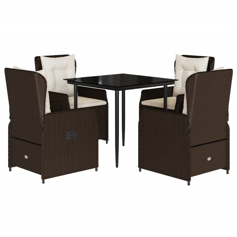 Ensemble à manger de jardin 5 pcs et coussins marron poly rotin
