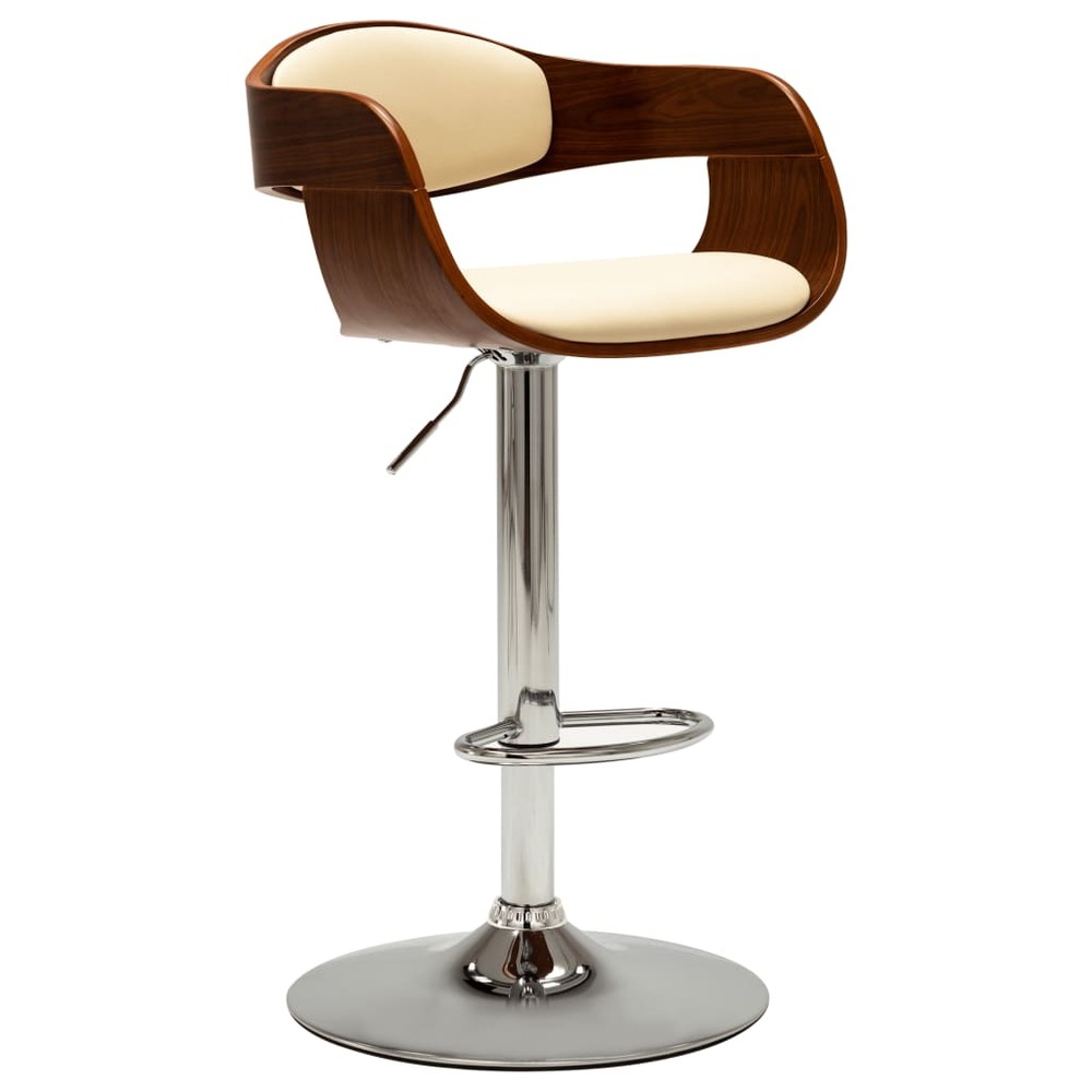 Tabouret de bar crème bois courbé et similicuir