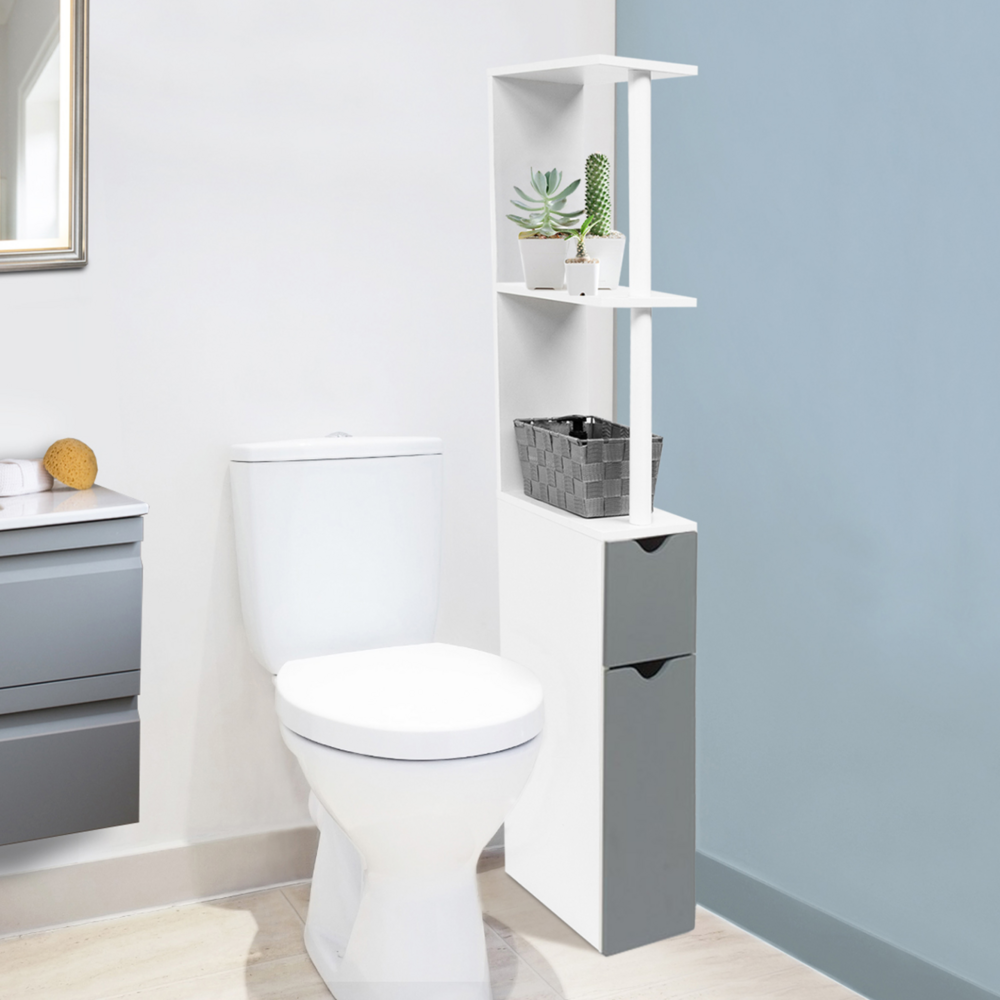 Meuble wc étagère willy bois 2 portes blanc et gris