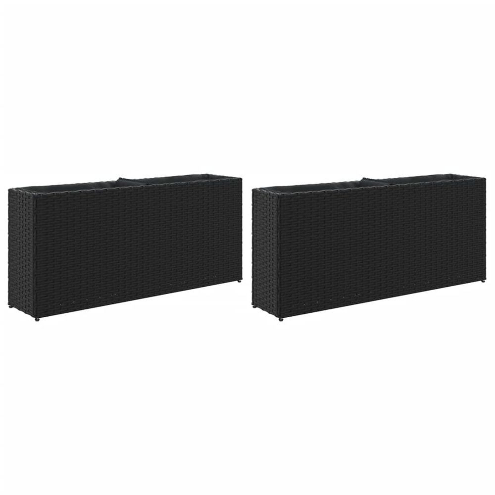 Jardinière d'extérieurs avec 2 pots 2 pcs noir 90x20x40 cm résine tressée