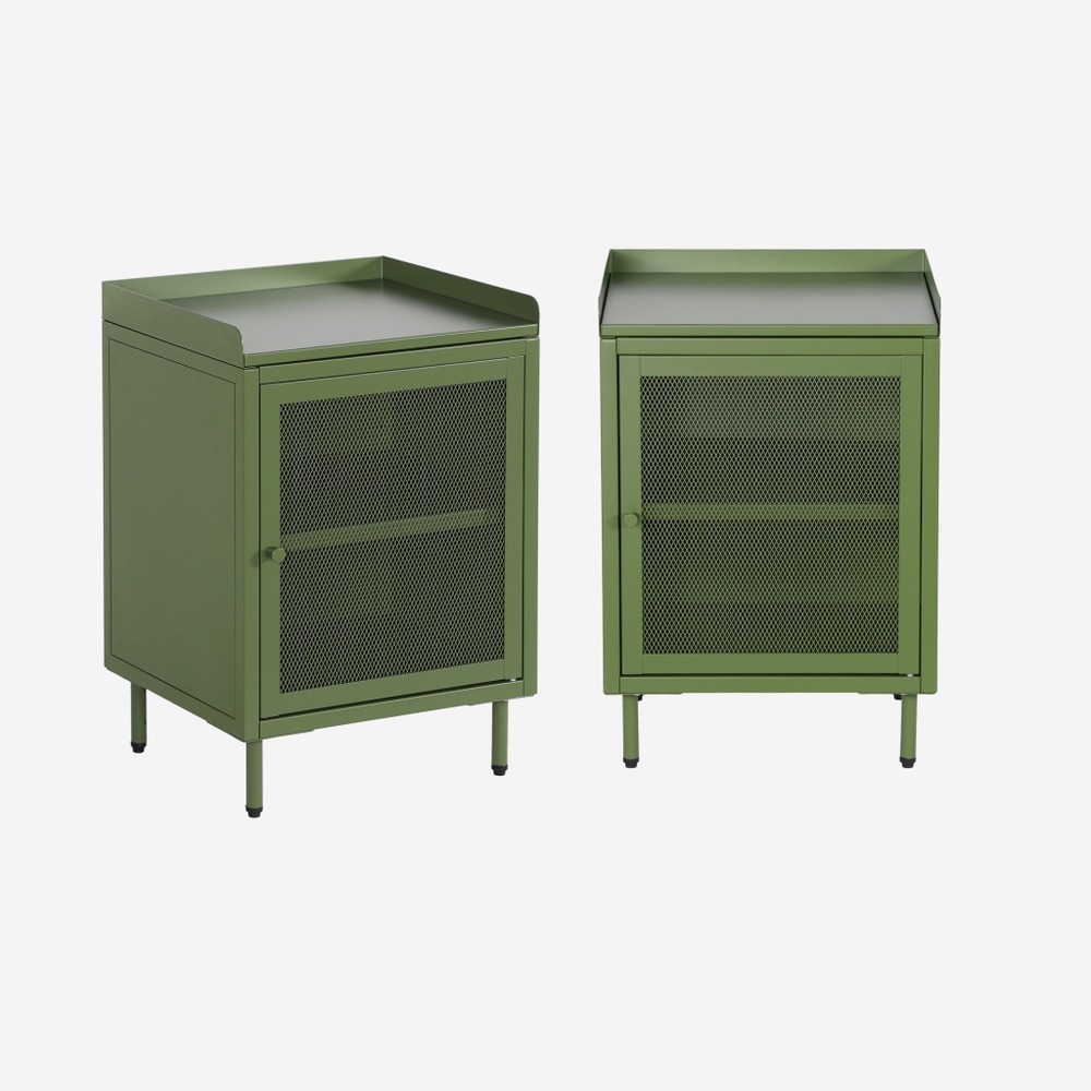 Lot de 2 tables de chevet industrielles métal 1 porte grillagée, 40 x 37 x 58,5 cm - ohio