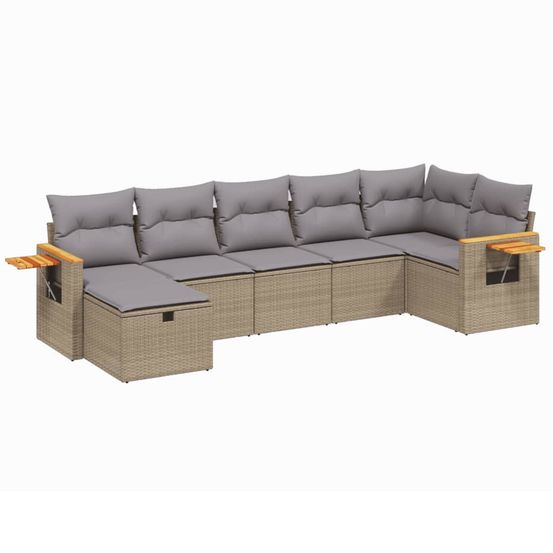 Salon de jardin avec coussins 7pcs beige résine tressée