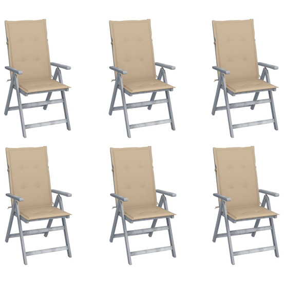 Chaises inclinables de jardin lot de 6 et coussins bois acacia