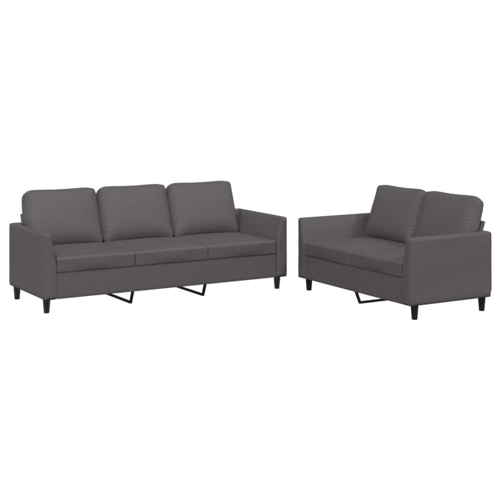 Ensemble de canapés 2 pcs avec coussins gris similicuir