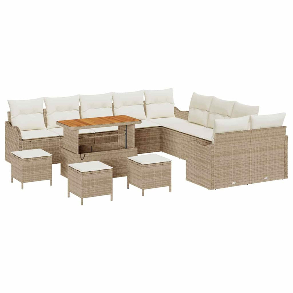 Ensemble de canapé de jardin 14 pcs beige polyrotin
