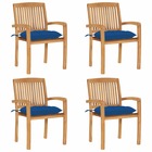 Chaises de jardin empilables avec coussins 4 pcs teck solide