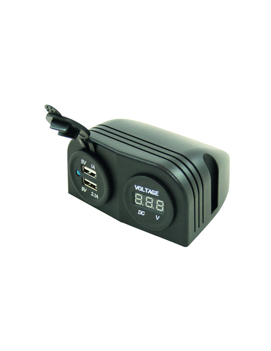 Socle 2 prises usb + voltmètre en saillie