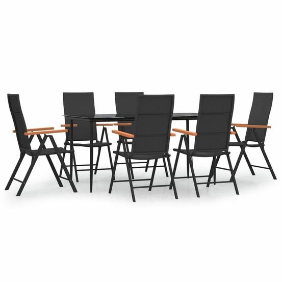 Ensemble à manger de jardin 7 pcs noir et marron résine tressée