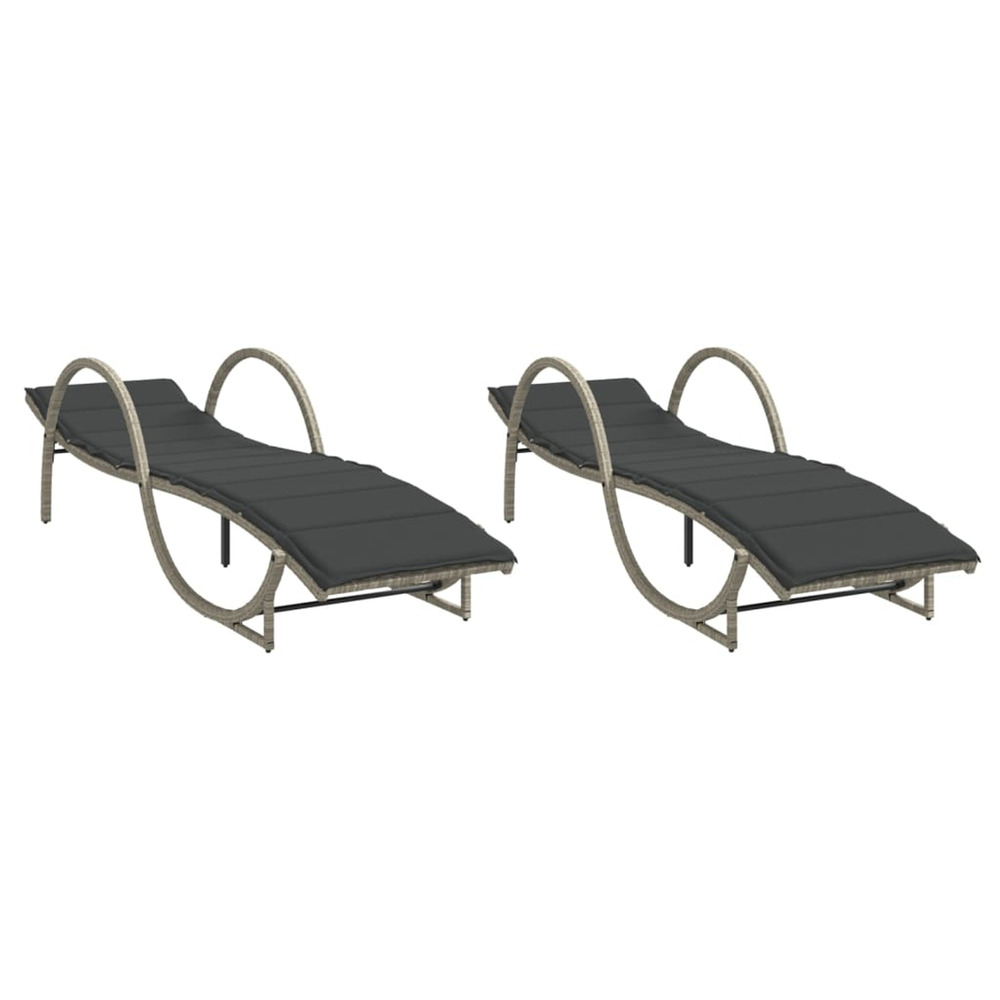 Chaises longues lot de 2 et coussins gris clair résine tressée