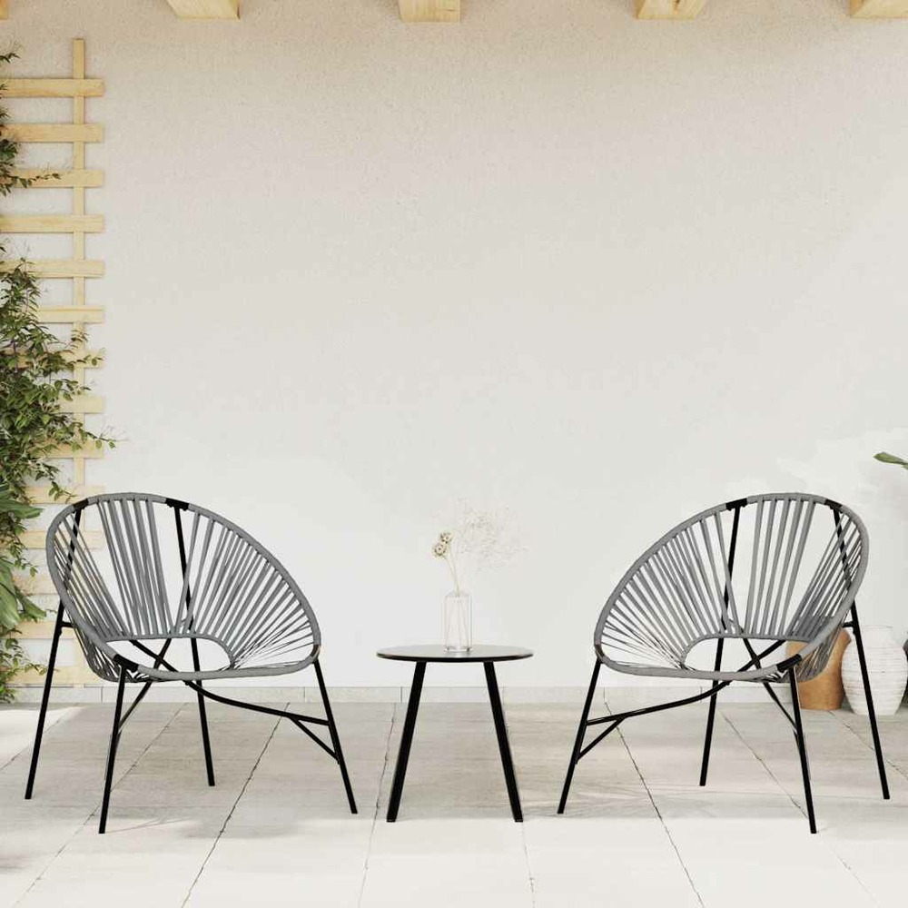 Lot de 3 chaise de jardin noir et gris clair résine tressée