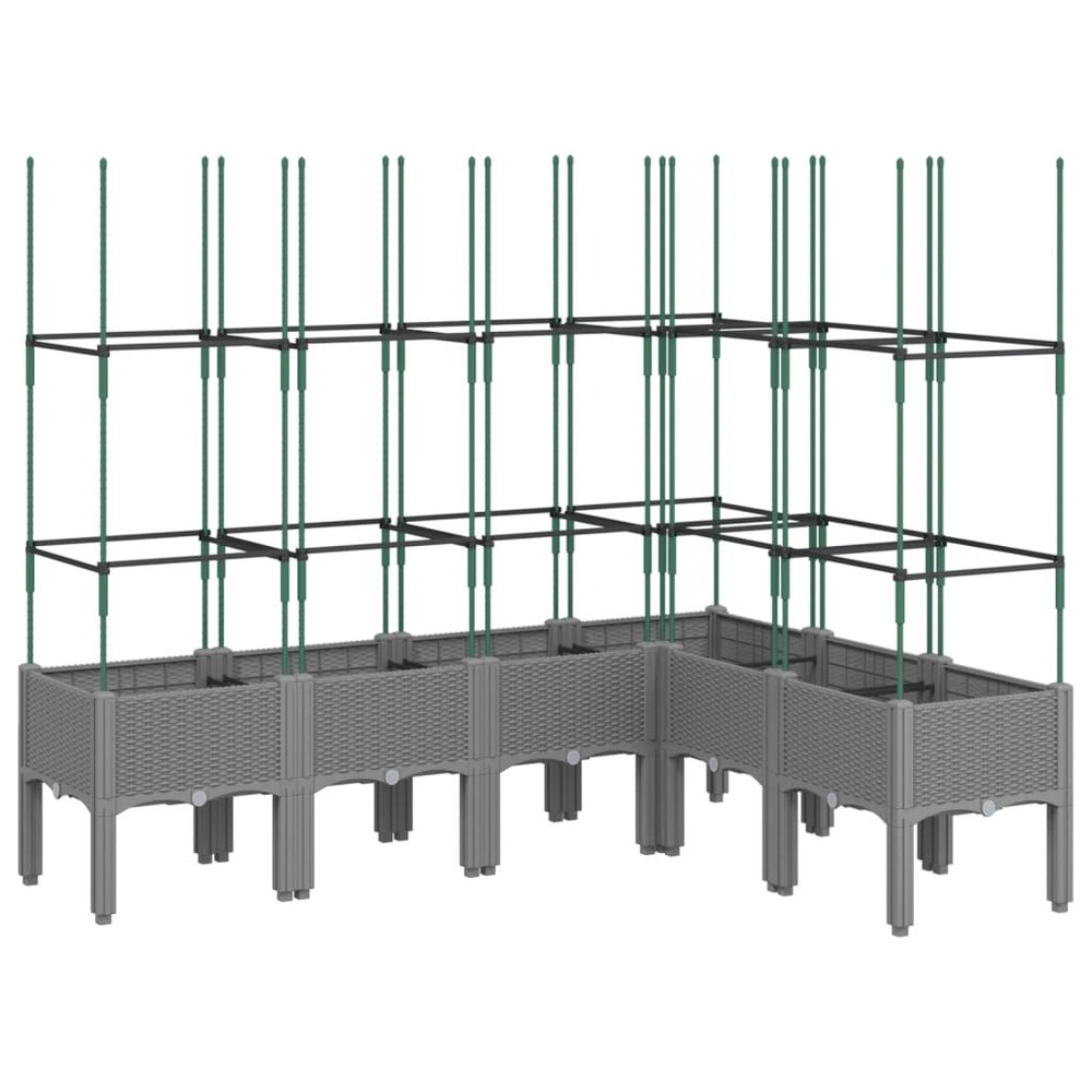 Jardinière bac lit surélevé plantes fleurs terrasse jardin avec treillis clair 160 x 120 x 142,5 cm pp gris