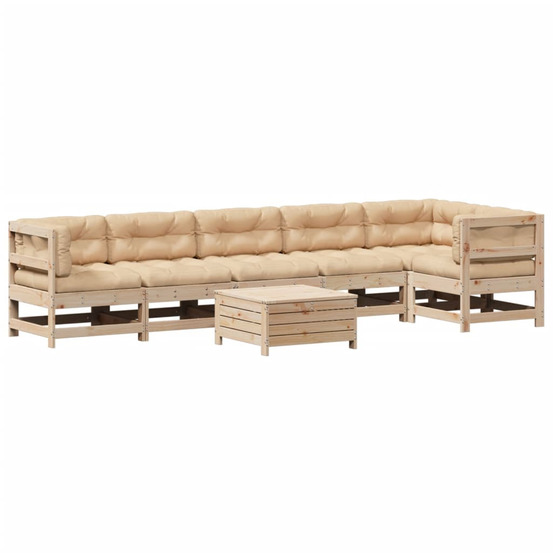 Salon de jardin 7 pcs avec coussins bois de pin massif