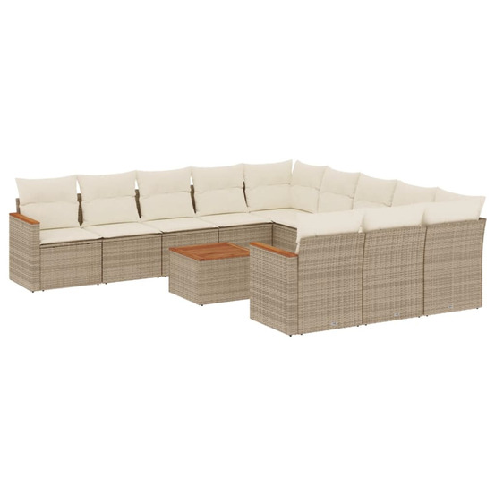 Salon de jardin avec coussins 12 pcs beige résine tressée