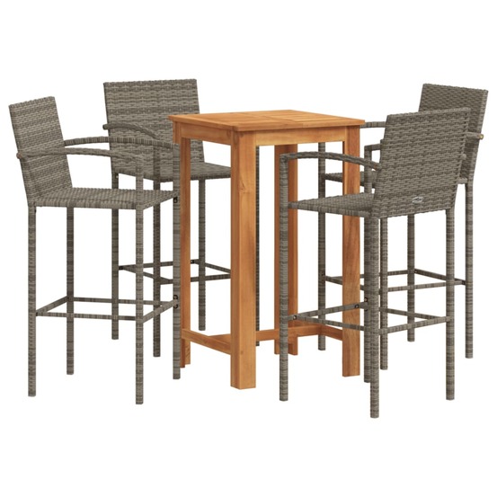 Ensemble de bar de jardin 5 pcs gris bois massif acacia rotin