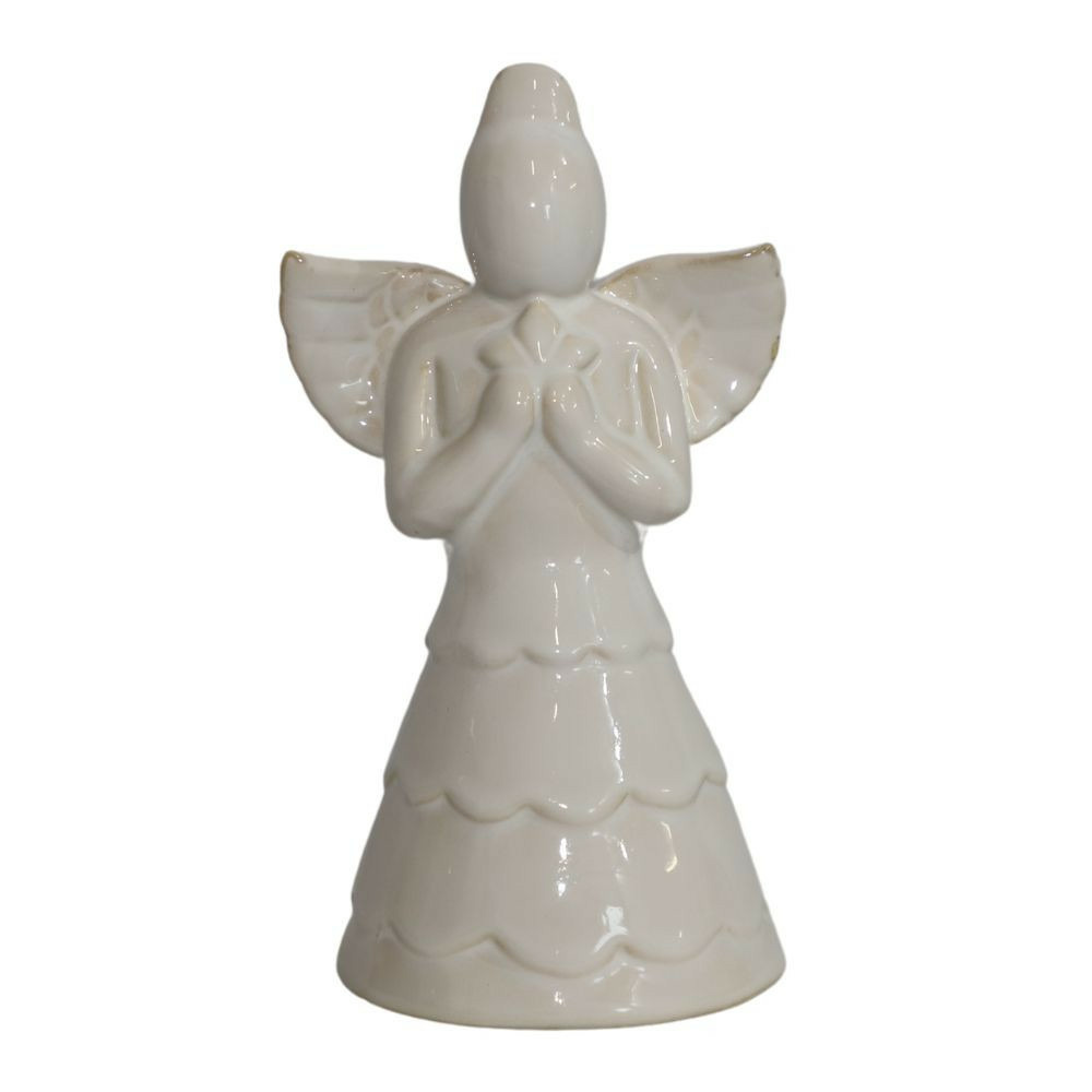 Statue statuette sculpture déco ange noël céramique blanche 19cm