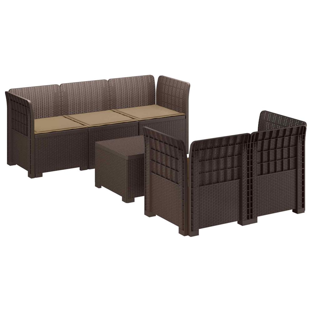 Canapé de jardin 5 places avec coussins aspect rotin pp marron