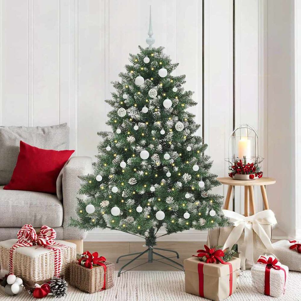 Sapin de noël artificiel 150 cm, prêt à l'emploi avec 150 led et décorations fournies usb