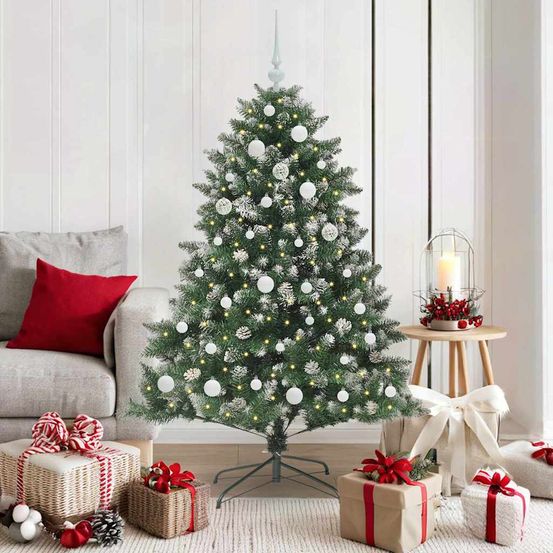 Sapin de noël artificiel 150 cm, prêt à l'emploi avec 150 led et décorations fournies usb
