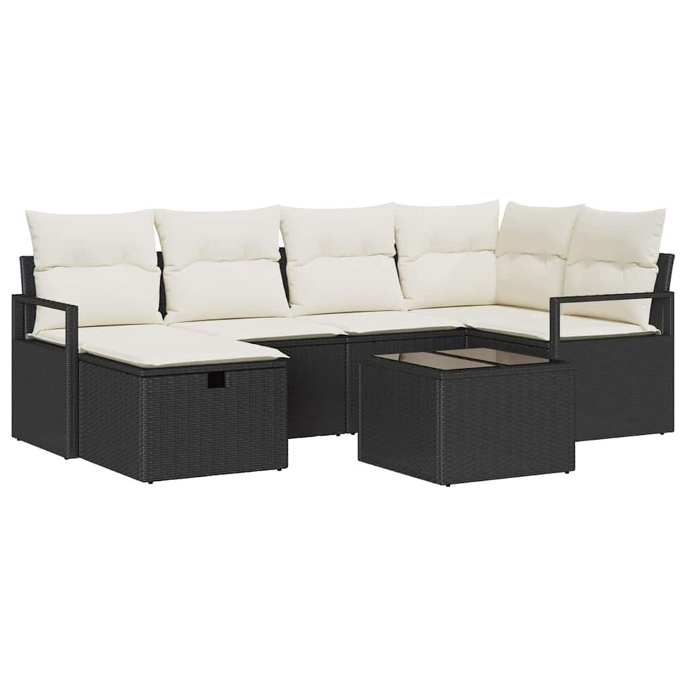 Ensemble de canapés avec coussin 7 pcs noir et crème polyrotin