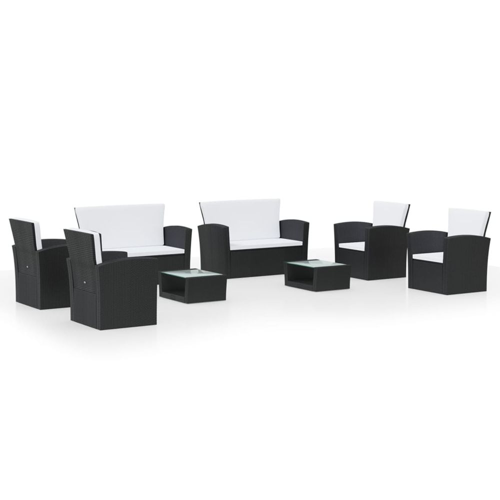 Salon de jardin 8 pcs avec coussins résine tressée noir