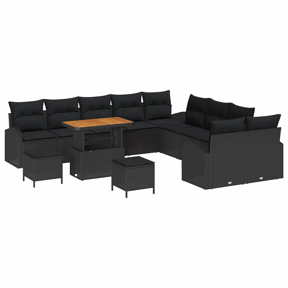 Ensemble de canapé de jardin 13 pcs noir poly rotin