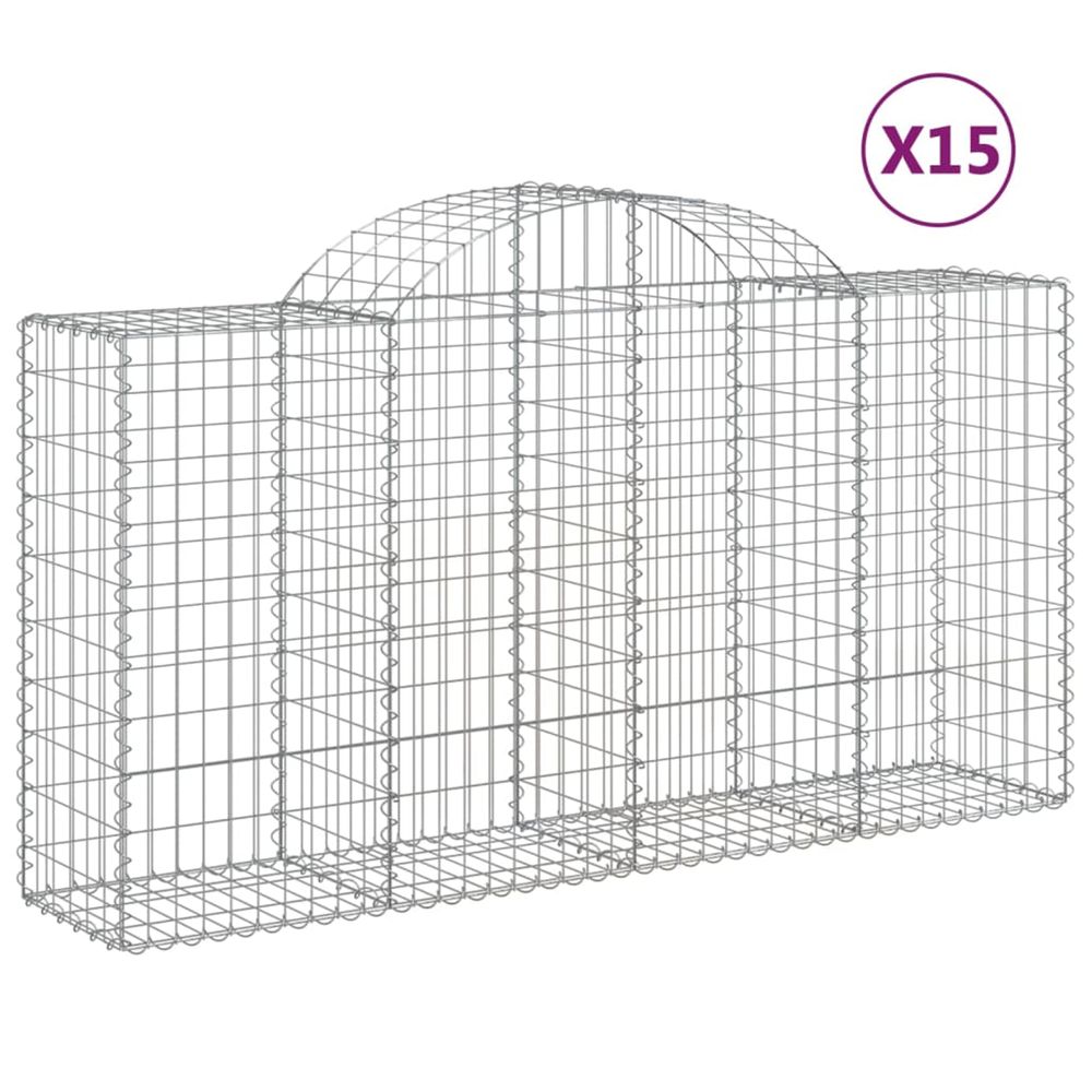 Paniers à gabions arqués 15 pcs 200x50x100/120 cm fer galvanisé