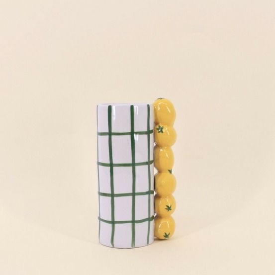 Vase quadrillé vert, citrons en relief 18cm