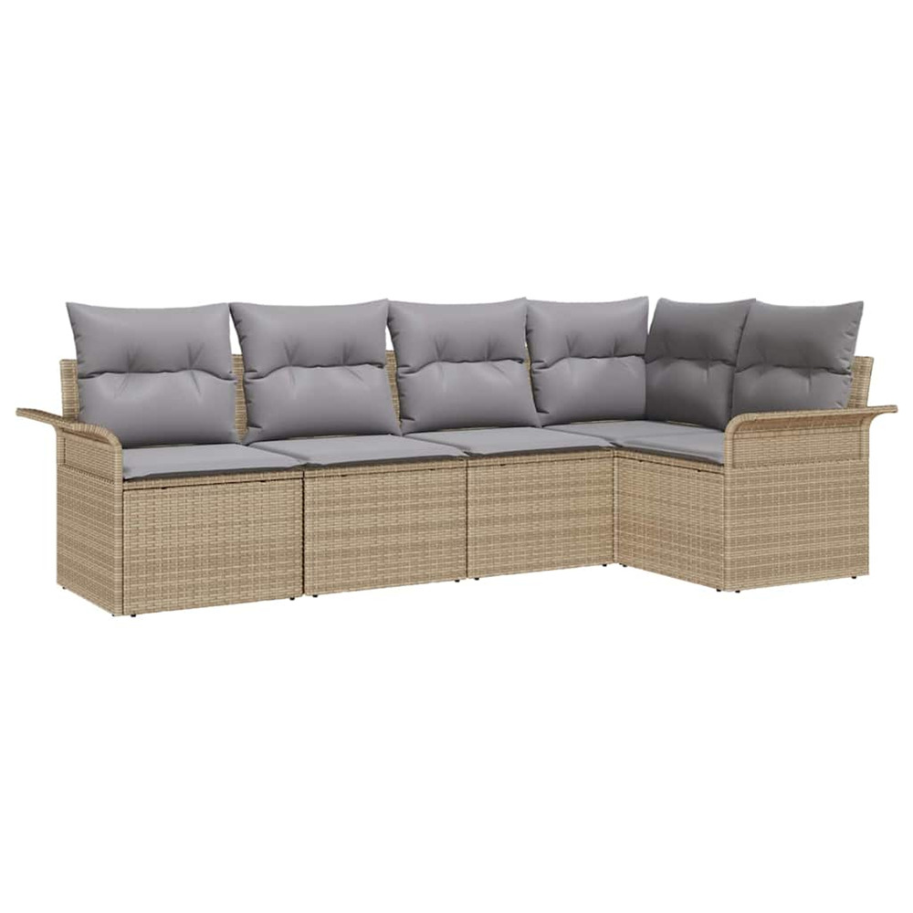 Ensemble de canapé de jardin avec coussin 5 pcs beige polyrotin