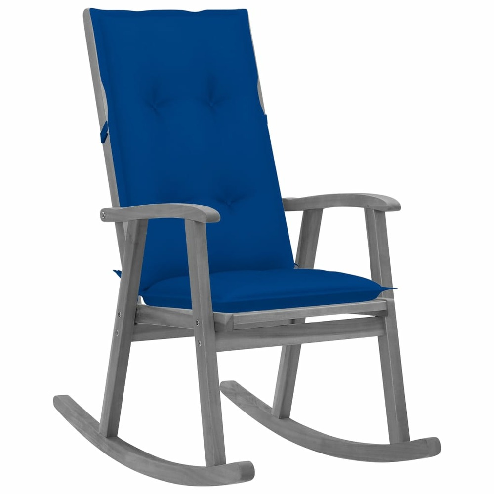 Chaise à bascule avec coussins gris bois d'acacia massif