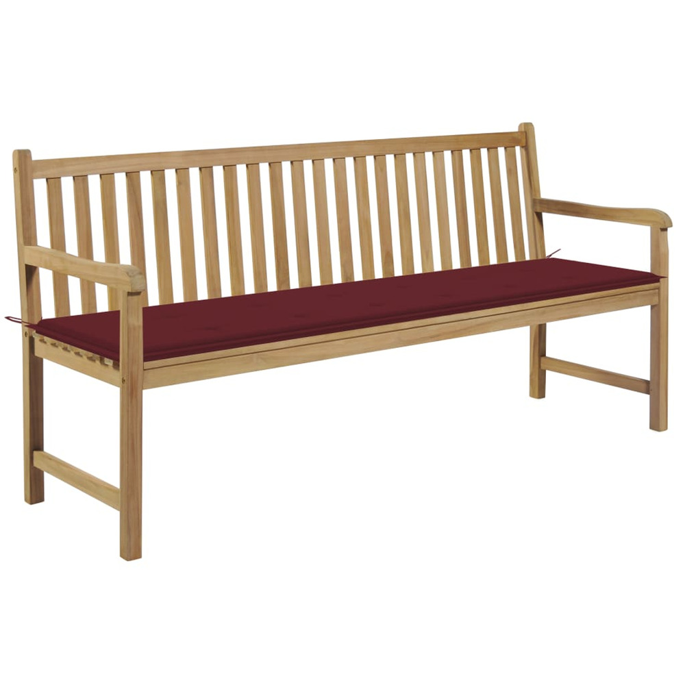 Banc de jardin avec coussin bordeaux 175 cm bois de teck massif