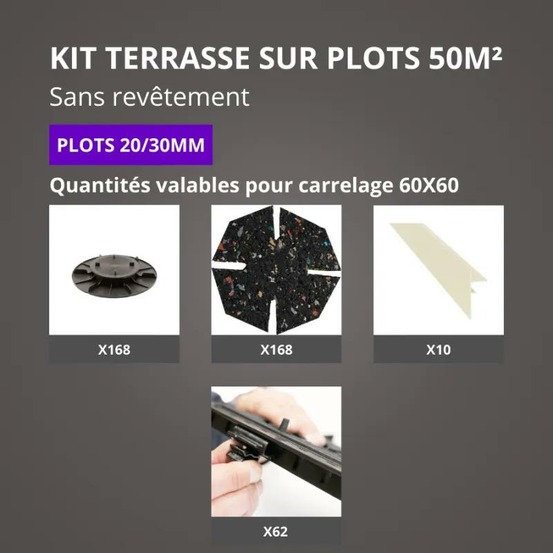 Kit terrasse sur plots sans revêtement 50m² - finition blanc perle - 20/30 mm - jouplast