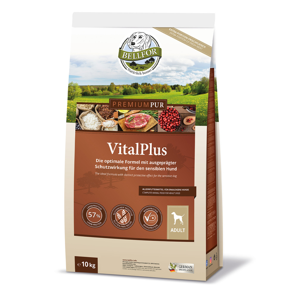 Nourriture pour chiens sans gluten avec agneau - premium pur vitalplus - 10 kg