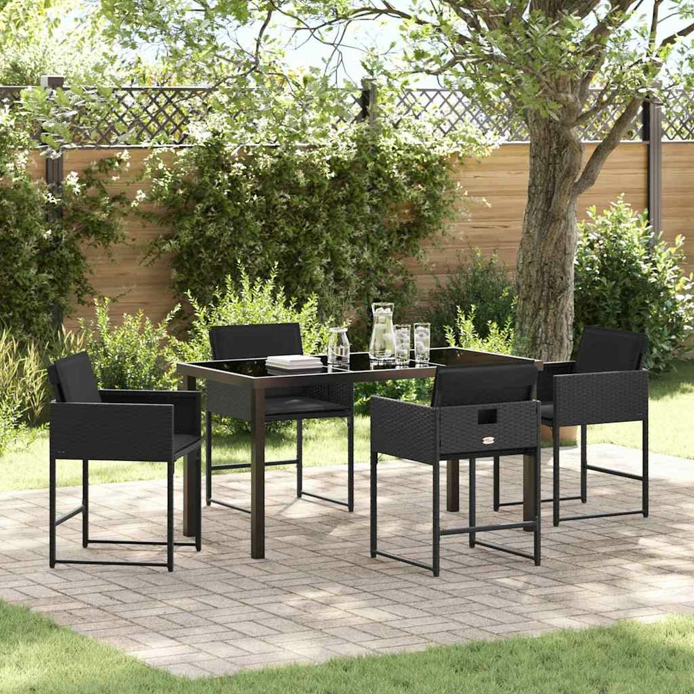 Ensemble de salle à manger pour jardin 5 pcs noir polyrotin