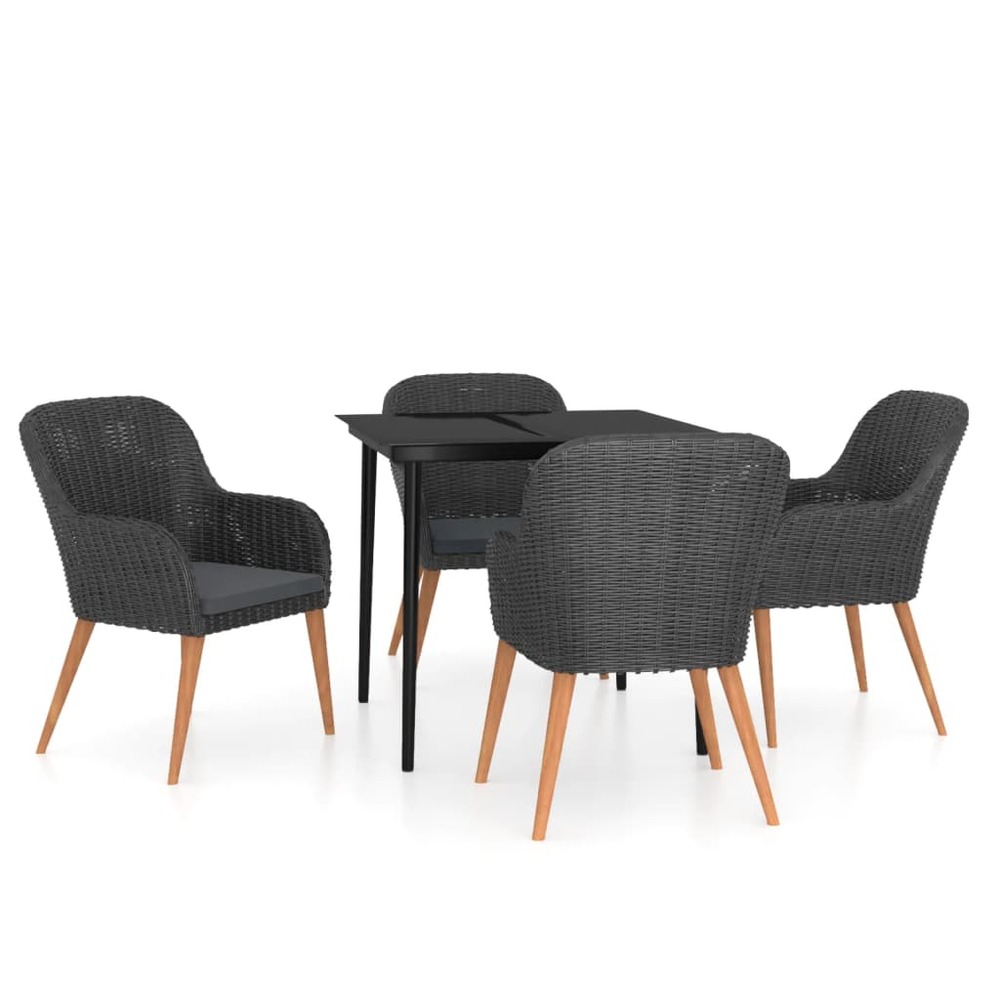 Ensemble de salle à manger de jardin meuble extérieur avec coussins 5 pièces noir
