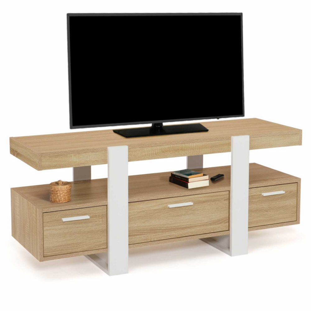Idmarket meuble tv phoenix avec tiroirs bois et blanc
