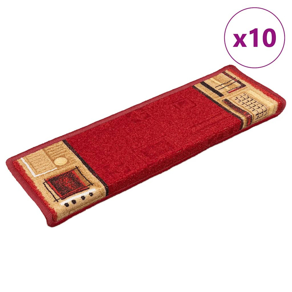 Tapis d'escalier autoadhésifs 10 pcs 65x21x4 cm rouge