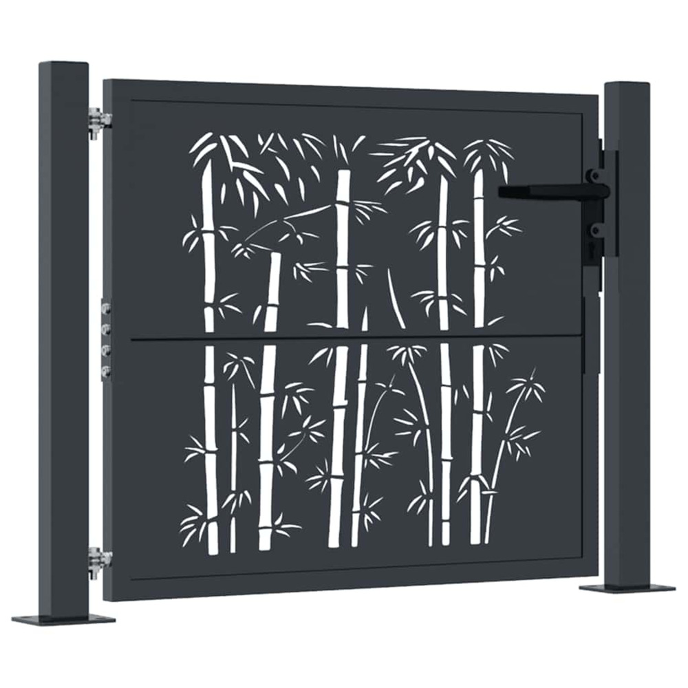 Portail de jardin anthracite 100x100 cm acier design bambou