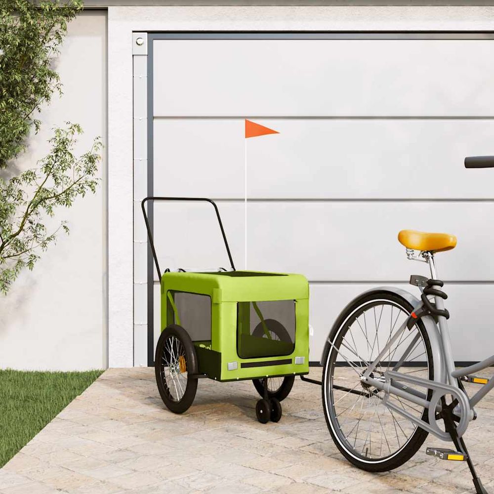 Remorque vélo et poussette pour chien 45kg transport sécurisé pliable vert et noir