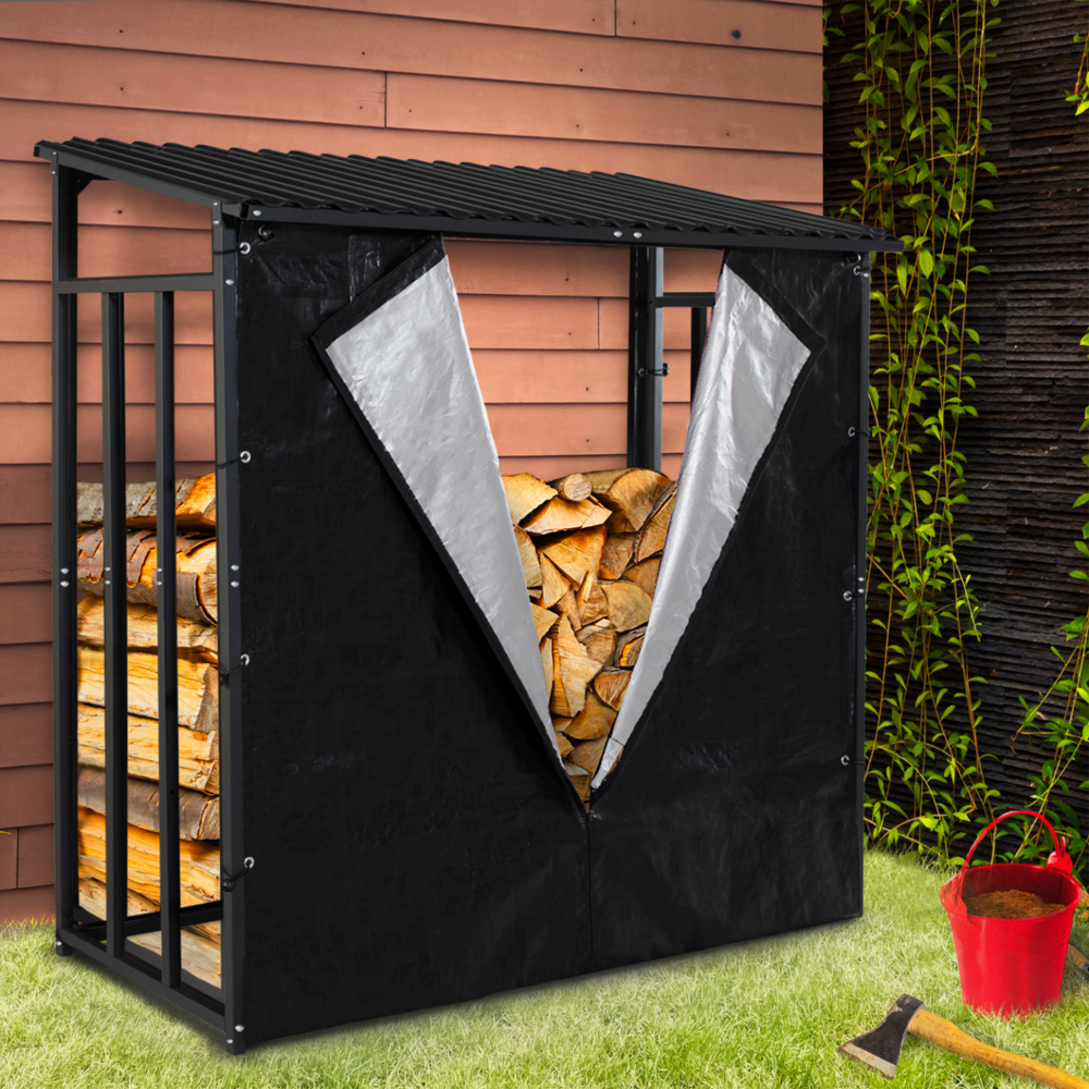 Abri de stockage en acier galvanisé pour bûches l. 190 cm avec housse de protection 150 gr