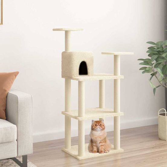 Arbre à chat multi-activités 118,5 cm griffoirs sisal et niche crème
