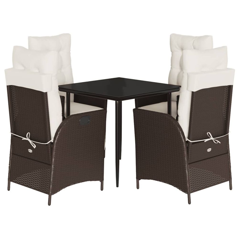 Ensemble à manger de jardin 5 pcs et coussins marron poly rotin