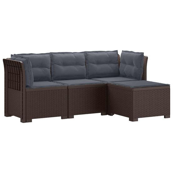 Canapé de jardin 4 places avec coussins style rotin pp marron