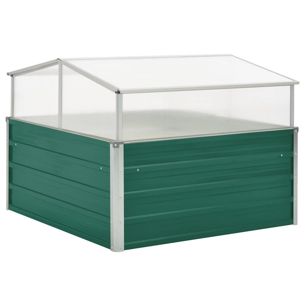 Carré potager avec serre en acier et polycarbonate pour balcon terrasse vert