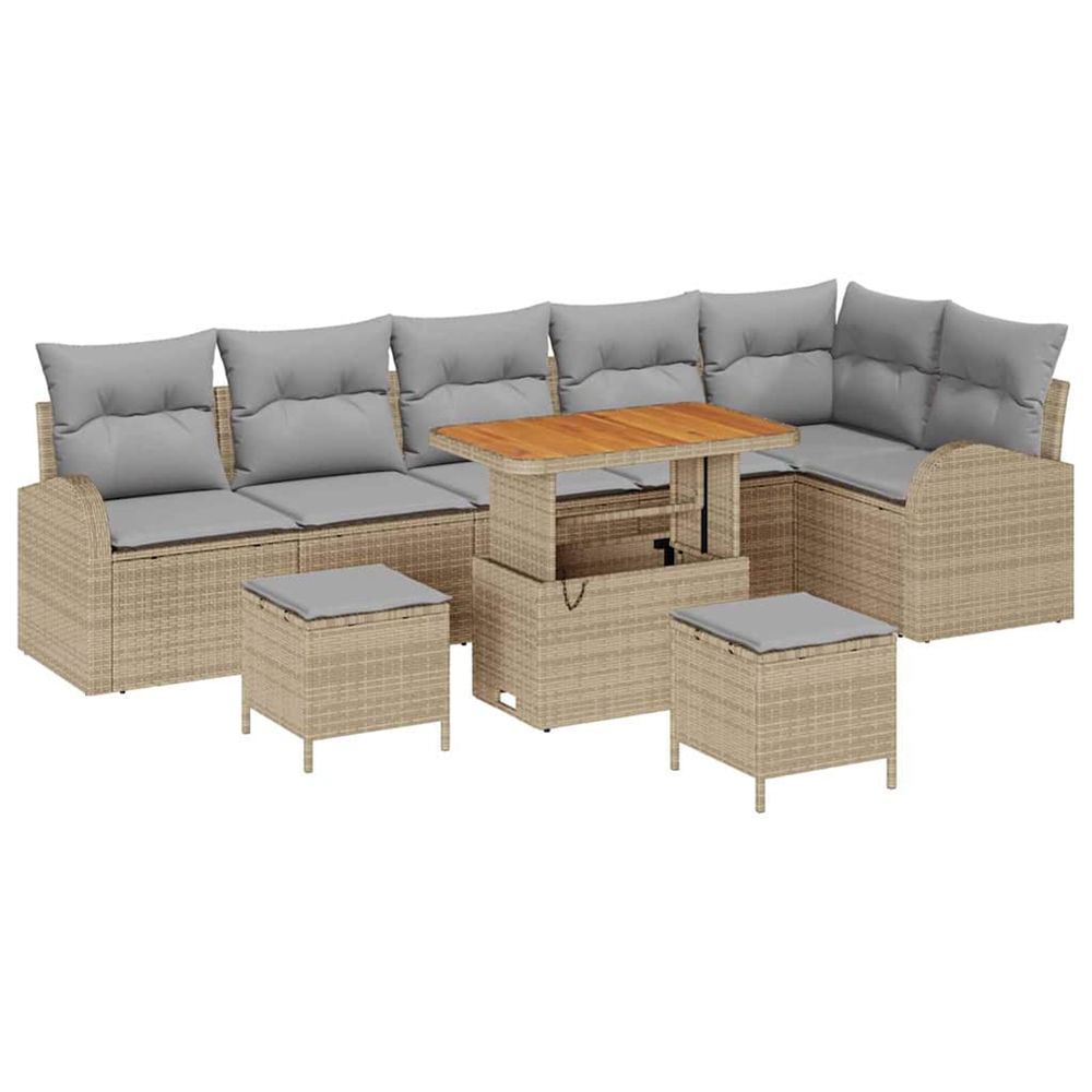 Ensemble de canapé de jardin 9 pc beige polyrotin