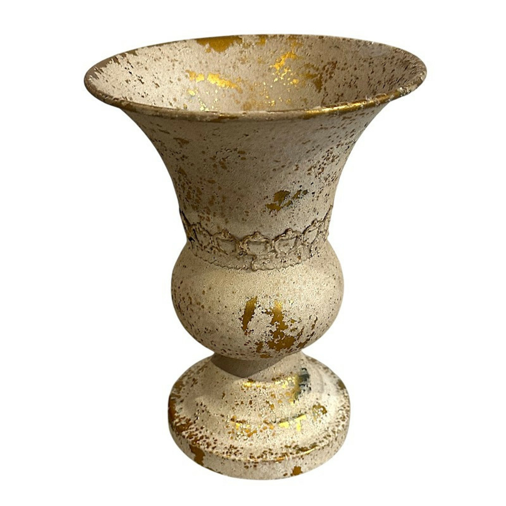 Vase patiné beige doré 15x15x21cm